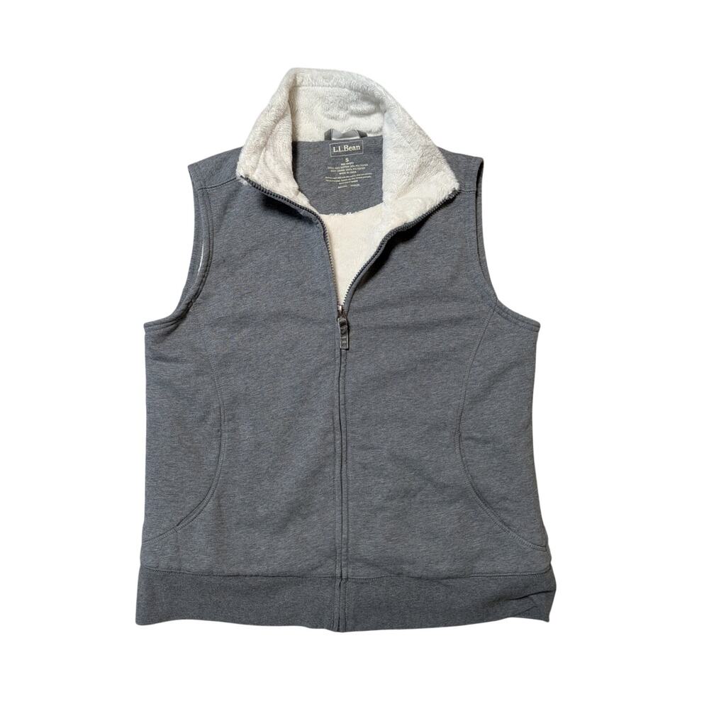L.L. Bean Womens Gray fuzzy Fleece Lined Full Zip Sweatshirt Vest Size Small